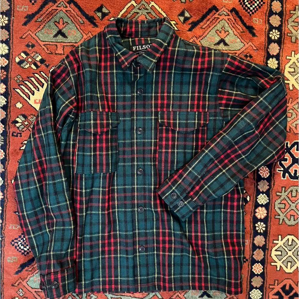 FILSON Wool Mackinaw Jac-Shirt in Red Green Gold Black XL USA